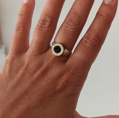 Anillo Bvlgari Plata y Oro N 16 Piedra negra