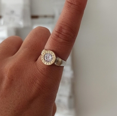 Anillo Bvlgari Plata y Oro N 18 Piedra cristal