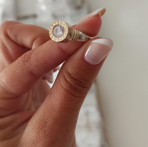 Anillo Bvlgari Plata y Oro N 18 Piedra cristal