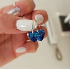 Argollas/Par/Corazón cristal Azul electrónico tornasol/Plata925 - tienda online