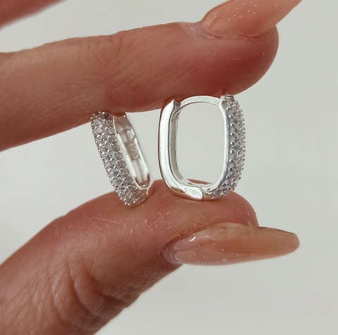 Argollas rectangulares con micropave/Par/Plata925