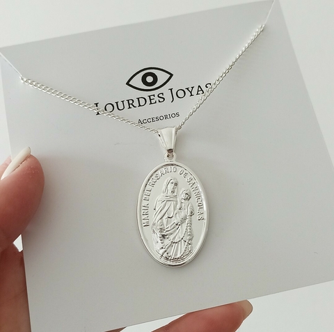 Conjunto medalla San Nicolás/60cm de largo/Acero blanco