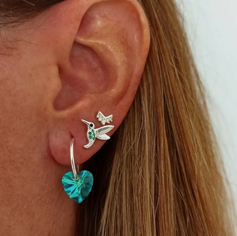 Aros colibrí/Unidad/Micropave verde/1,2cm/Plata925