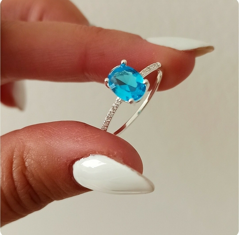 Anillo piedra turquesa engarzada/N°16/Plata925