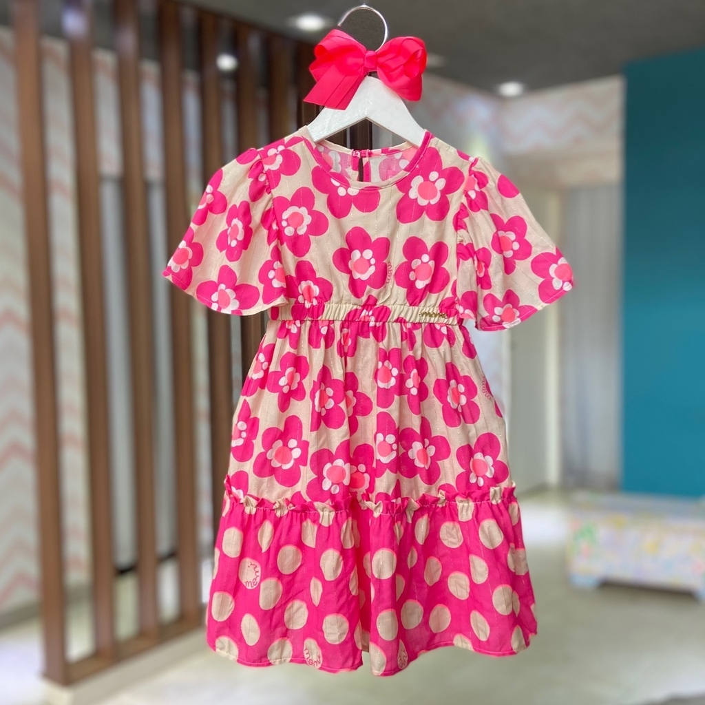 Vestido Maxi Flores Pink Neon Momi Mari Kids