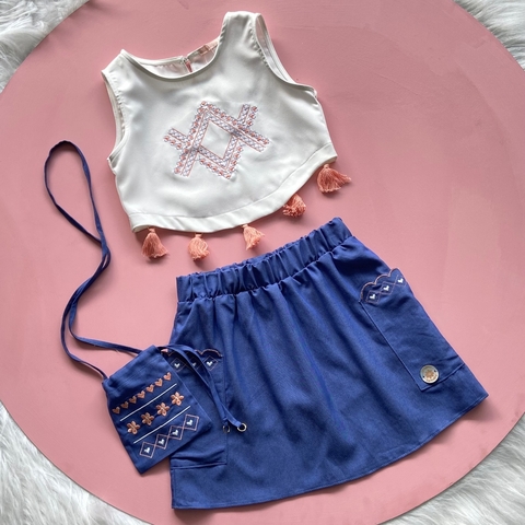 Conjunto Infantil Barbie Girl Blusa e Saia com Paetês Roupa da