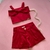 Conjunto Party Red Cropped Laço Short Alfaiataria Bambollina