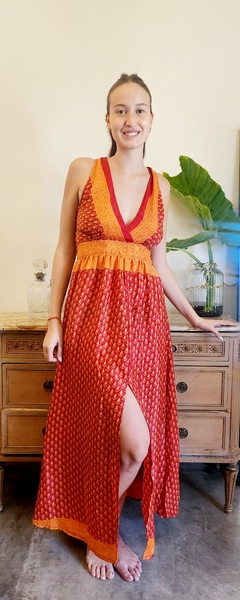 VESTIDO SHANTI NARANJA Y BORDÓ - comprar online