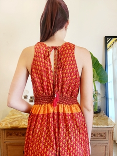 VESTIDO SHANTI NARANJA Y BORDÓ