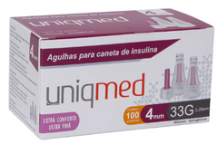 Agulhas para Caneta de Insulina Uniqmed 4mm x 33G (0.20mm) - Caixa com 100 unidades