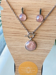 CONJUNTO BANHO RODIO PEDRA NATURAL QUARTZO ROSA PEROLADO na internet