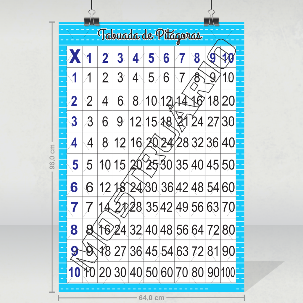 Tabuada de Multiplicação Plastificada (Tamanho A4)