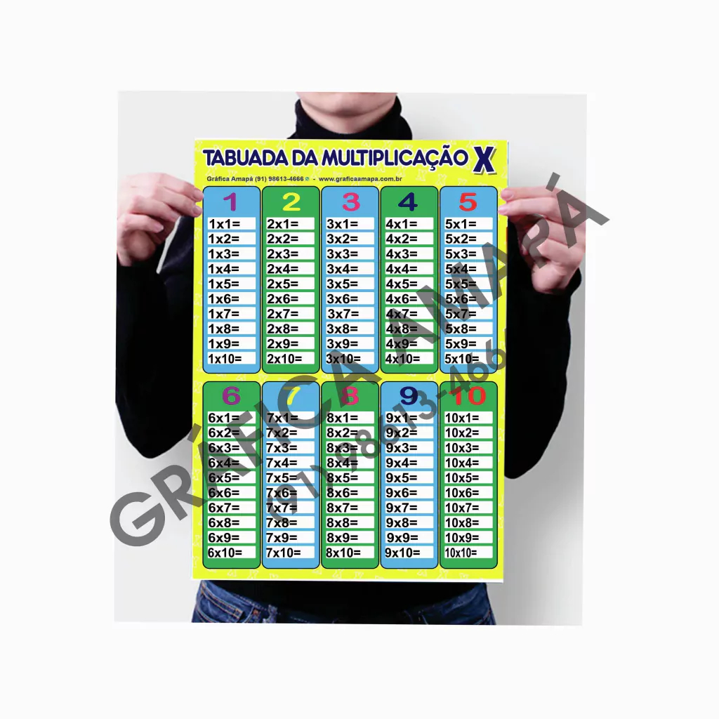 Tabuada da multiplicação Tam A3 (42x29,7cm) - (PLASTIFICADO)