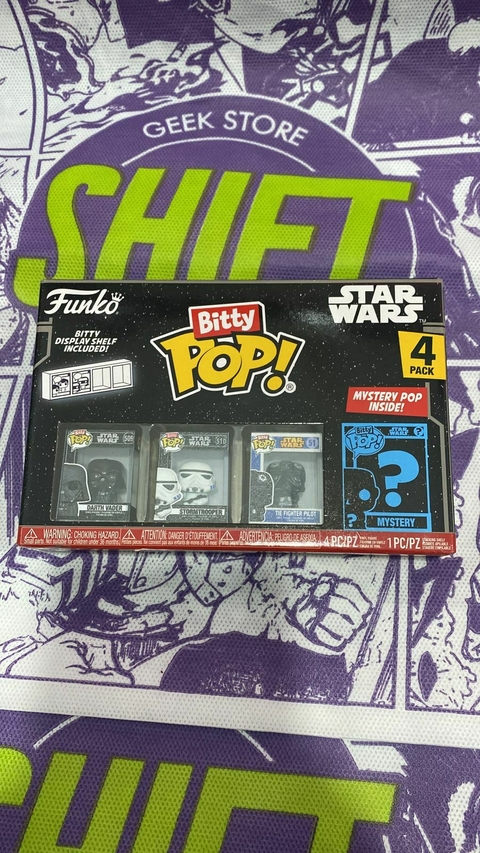 Funko Bitty Pop! Pack 4 Star Wars - Darth Vader - Stormtrooper - The Fighter Pilot - Mystery