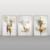 Composição com 3 quadros decorativos Flor Dourado para Sala - comprar online
