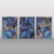 Composição com 3 quadros decorativos Abstrato Marmorizado com tons azul e dourado para Sala - comprar online