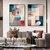 Composição com 2 quadros decorativos Geométrico azul e vermelho