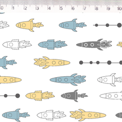 Tecido Foguetes Amarelo e Azul - FERNANDO MALUHY - 1 metro