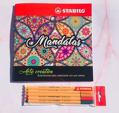 SET ARTE CREATIVO STABILO: LIBRO PARA COLOREAR MANDALAS + PACK DE 5 MICROFIBRAS POINT 88 EN COLORES CÁLIDOS