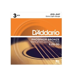 EJ15-3D PACK DE CORDAS DADDARIO P/VIOLÃO 010 PHOSPHOR BRONZE COM 3 JOGOS