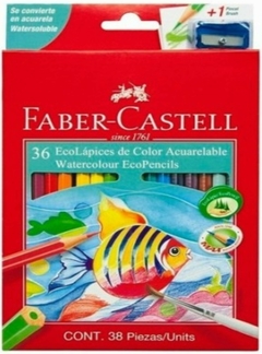 LÁPICES DE COLOR FABER CASTELL ACUARELABLE x 36 + 1 PINCEL + 1 SACAPUNTAS