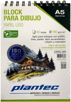 BLOCK PARA DIBUJO PLANTEC CON ESPIRAL A5 180 LISO - Cod.15628