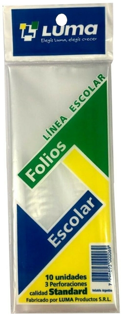 FOLIO LUMA ESCOLAR 3 PERFORACIONES ESTÁNDAR x 10