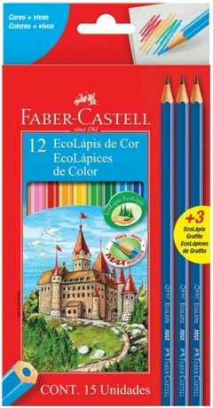 LÁPICES DE COLOR FABER CASTELL x 12 + 3 GRAFITO