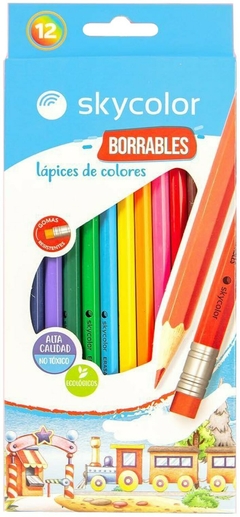 LÁPICES DE COLORES LARGOS SKYCOLOR BORRABLES x 12