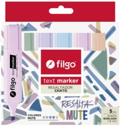 RESALTADOR PASTEL FILGO TEXT MARKER MUTE x 5 colores