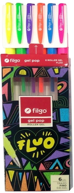 BOLIGRAFO ROLLER GEL POP FLUO FILGO x 5 colores