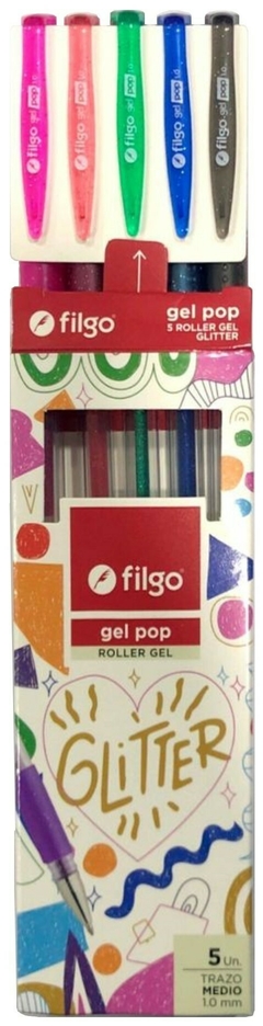 BOLIGRAFO ROLLER GEL POP FILGO GLITTER x 5 colores - comprar online