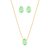 CONJ9247 - CONJUNTO COLAR + BRINCO PEDRA FUSION VERDE - FOLHEADO A OURO - comprar online