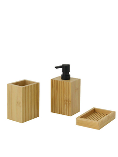 Set 4 Piezas simil madera Jabonera Dispenser Vaso Porta Cepillos Ba1040