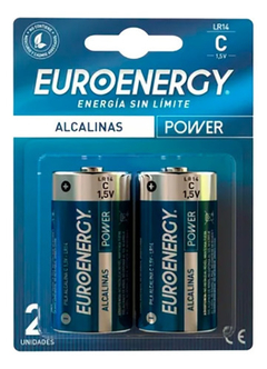 2 pilas Euroenergy Alcalinas Tamaño C Para Alto Consumo
