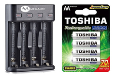 Kit Cargador P804 + 4 AA TOSHIBA 2600 Mah Alto Rendimiento