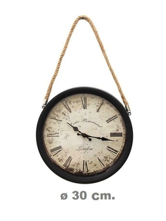 Reloj De Pared Estilo Antiguo Vintage 30cm Marco Metal Soga RL17064