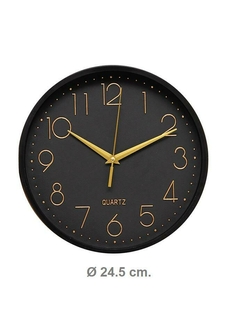 RELOJ DE PARED PLASTICO DECORATIVO NEGRO 24,5CM DE DIAMETRO