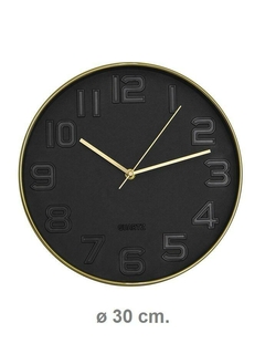 Reloj De Pared Dorado Con fondo Negro 30cm diametro RL30202 - comprar online