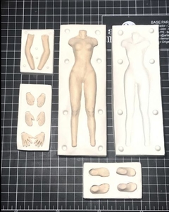 013-Kit molde base corpo inteiro bipartido feminino/com molde braços,pés e mãos E molde cabeça feminina 1/6 - Nanda Regina
