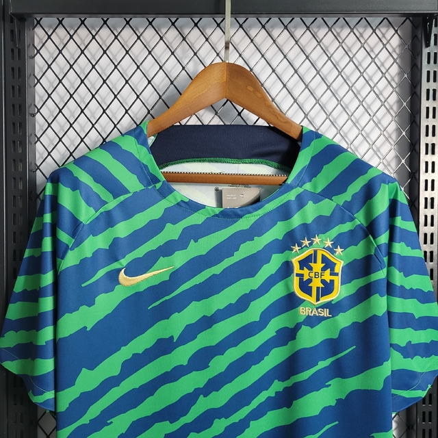 Camiseta Nike Brasil Pré-Jogo Infantil - Azul