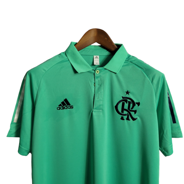 Camisa Flamengo Polo Treino 21/22 Torcedor Masculina - Verde com detalhes  em azul