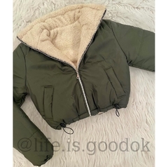 Puffer Kimbery Verde Militar Con Corderito