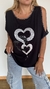 Remeron Triple Corazon negro con bordes lurex de modal - tienda online