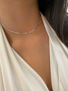 Choker Bolinhas Brilhantes - Banhado a Ródio Branco - Estilo Romano Semijoias 