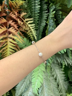 Pulseira Bolinhas com Pérolas - Banhado a Ródio Branco - loja online