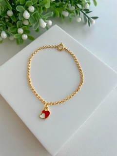 Pulseira Infantil Coração Branco e Vermelho - Banhado a Ouro - comprar online