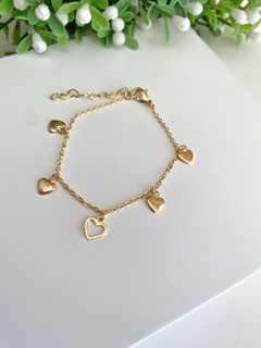 Pulseira de 5 Corações Infantil - Banhado a Ouro - comprar online