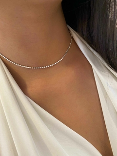 Choker Bolinhas Brilhantes - Banhado a Ródio Branco - Estilo Romano Semijoias 