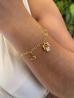 Pulseira Menina com Coração Cravejado - Banhado a Ouro - comprar online